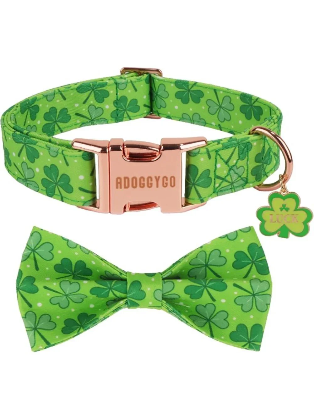 St. Patrick's Day Dog Collar with Bow Tie, Adjustable Green Shamrock Pet